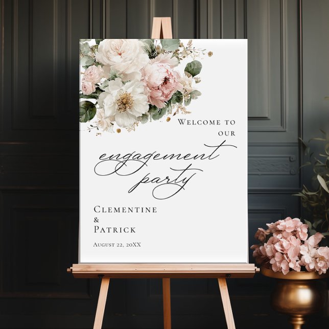 Elegant greenery floral Engagement Party welcome Poster (Creator Uploaded)