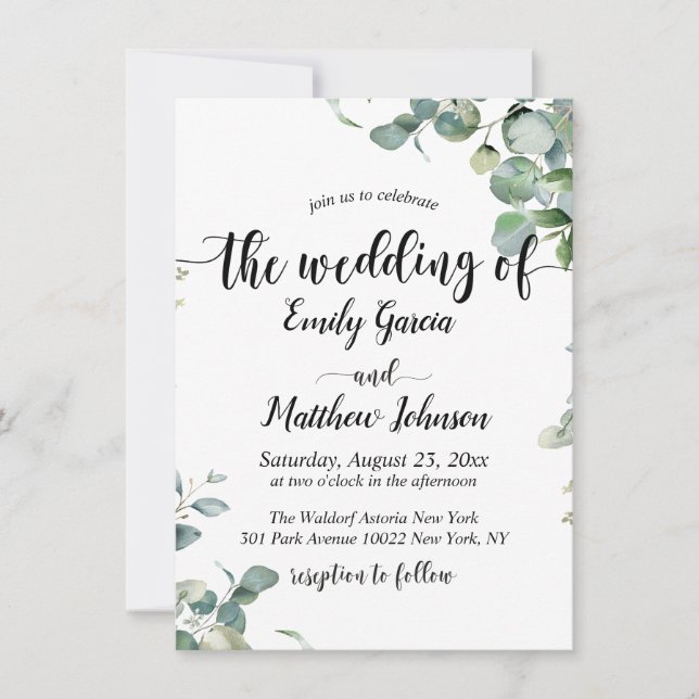 Elegant Greenery Floral Eucalyptus Wedding Invitation (Front)