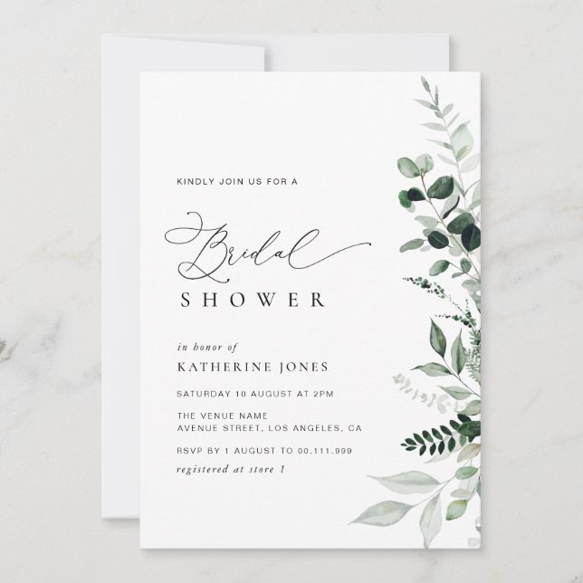 elegant greenery floral sage green bridal shower invitation (Front)