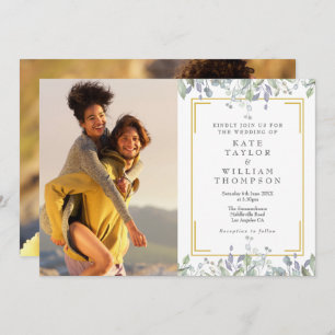 Elegant Greenery Floral Sage Lilac 2 Photo Wedding Invitation