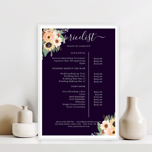 Elegant Greenery Floral Salon  Poster (Elegant Greenery Floral Salon Red Poster)