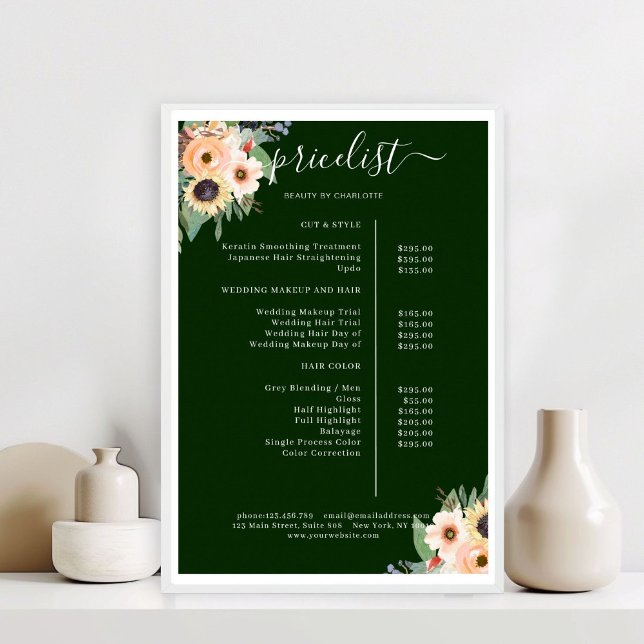 Elegant Greenery Floral Salon  Poster (Elegant Greenery Floral Salon Red Poster)