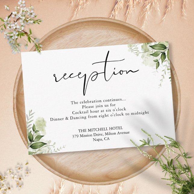 Elegant Greenery Floral Script Wedding Reception Enclosure Card (Elegant Greenery Floral Script Wedding Reception Enclosure Card)