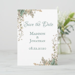 Elegant Greenery Floral Script Wedding Save The Date