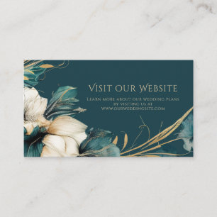 Elegant Greenery Floral Teal Gold Wedding Website Enclosure Card
