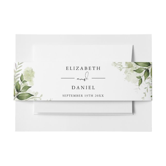 Elegant Greenery Floral Wedding Invitation Belly Band (Front Example)