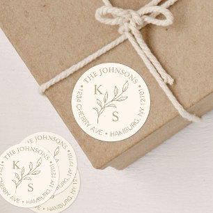 Elegant Greenery Floral Wedding Logo Monogram Classic Round Sticker