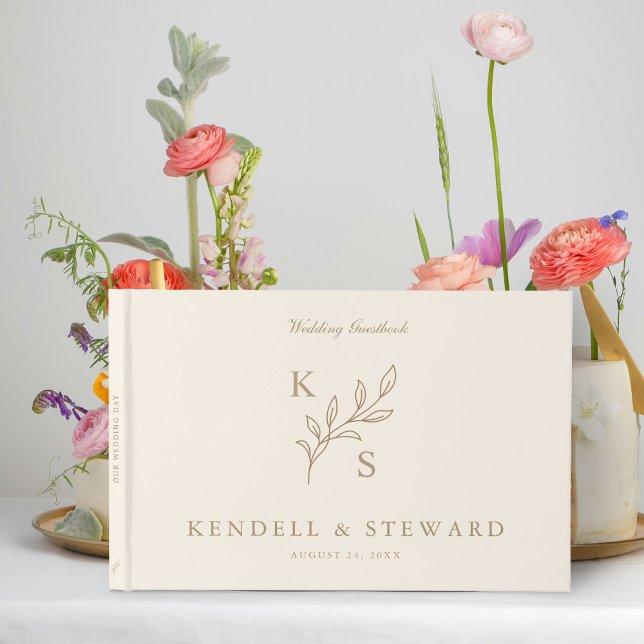 Elegant Greenery Floral Wedding Logo Monogram Guest Book (Creator Uploaded)