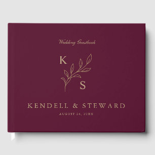 Elegant Greenery Floral Wedding Logo Monogram Guest Book