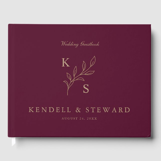 Elegant Greenery Floral Wedding Logo Monogram Guest Book (Front)