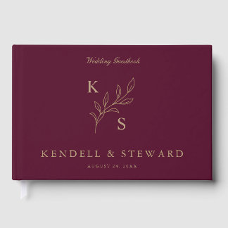 Elegant Greenery Floral Wedding Logo Monogram Guest Book