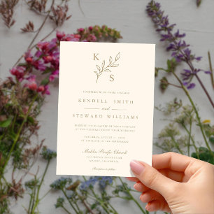 Elegant Greenery Floral Wedding Logo Monogram Invitation