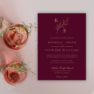 Elegant Greenery Floral Wedding Logo Monogram Invitation