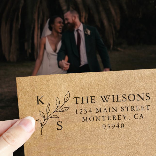 Elegant Greenery Floral Wedding Logo Monogram Self-inking Stamp (Creator Uploaded)