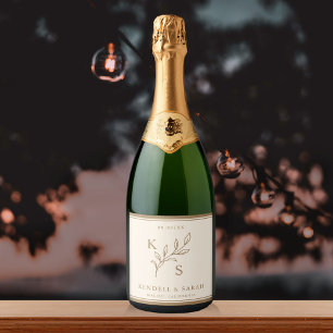 Elegant Greenery Floral Wedding Logo Monogram Sparkling Wine Label