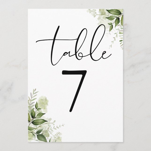 Elegant Greenery Floral Wedding Table Number (Front)