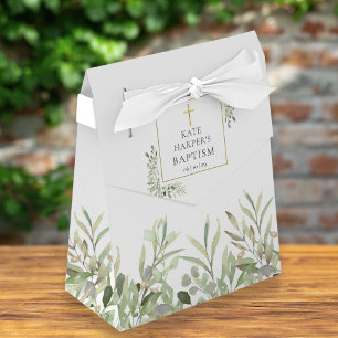 Elegant Greenery Foliage Baptism Favour Box