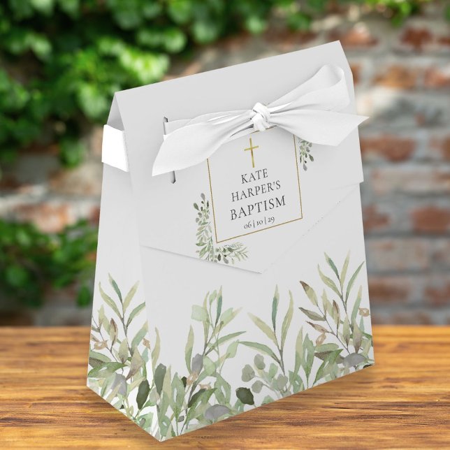 Elegant Greenery Foliage Baptism Favour Box (Creator Uploaded)