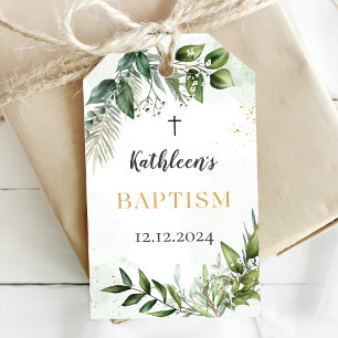Elegant Greenery Foliage Baptism Gift Tags