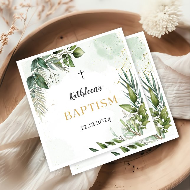 Elegant Greenery Foliage Baptism Napkin (Creator Uploaded)