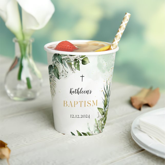 Elegant Greenery Foliage Baptism Paper Cups (Creator Uploaded)