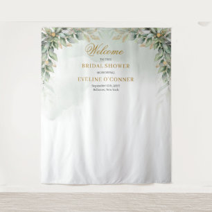 Elegant greenery foliage Bridal shower backdrop Tapestry