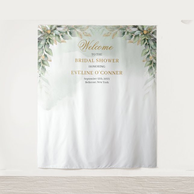 Elegant greenery foliage Bridal shower backdrop Tapestry (Front)