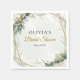 Elegant greenery foliage faux gold bridal shower napkin