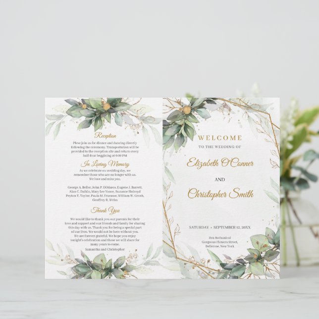 Elegant greenery foliage faux gold frame Ceremony (Standing Front)