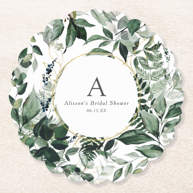 Elegant Greenery Foliage garden bridal brunch Paper Coaster (Front)