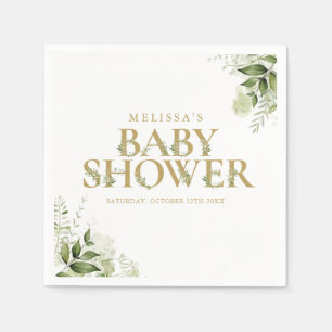 Elegant Greenery Foliage Gold Baby Shower Napkin