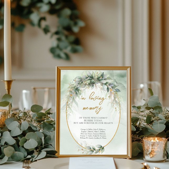 Elegant greenery foliage gold In loving memory Poster (Elegant greenery foliage gold In loving memory Poster)