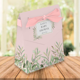 Elegant Greenery Foliage Pink Girl Baby Shower Favour Box