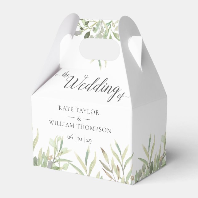 Elegant Greenery Foliage Script Wedding  Favour Box (Front Side)