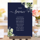 Elegant Greenery Foliage Seating Plan Table Number<br><div class="desc">These elegant navy blue botanical greenery leaves wedding table numbers can be personalised with your guests' seating plan set in chic typography. The cards are printed on the front and back (double-sided). Designed by Thisisnotme©</div>