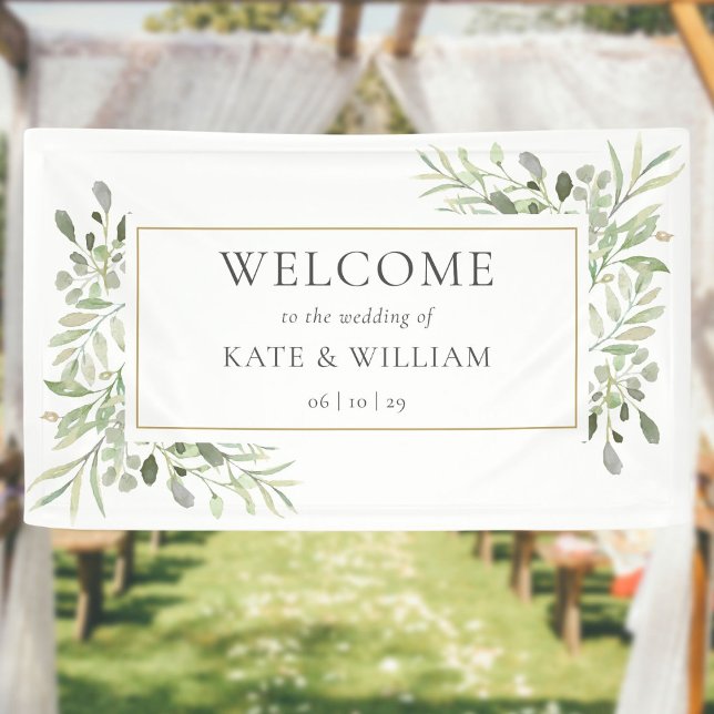 Elegant Greenery Foliage Wedding Welcome Banner (Creator Uploaded)