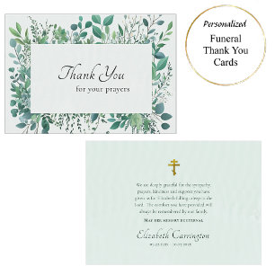 Elegant Greenery Frame Orthodox Funeral  Thank You Card