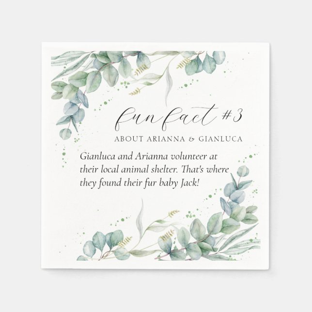 Elegant Greenery Fun Fact #3 Wedding Cocktail Napkin (Front)