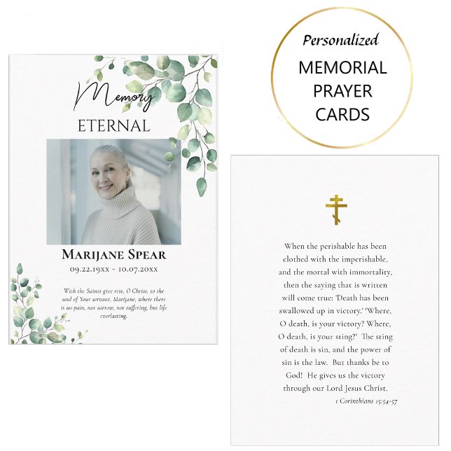 Elegant Greenery Funeral Orthodox Prayer Card      (Creator Uploaded)