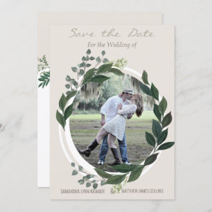 Elegant Greenery Garland Ferns Save the Date Photo Invitation