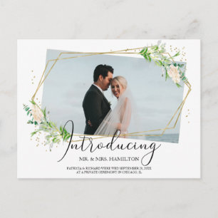 Elegant Greenery Geometric Eloped Announcement Postcard
