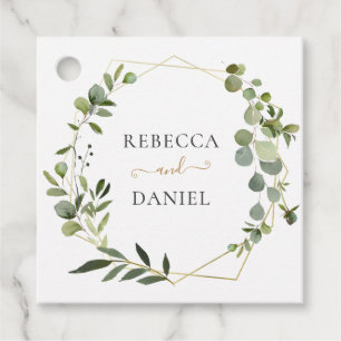 Elegant Greenery Geometric Frame Personalised Favour Tags