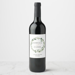 Elegant Greenery Geometric Frame Personalised Wine Label