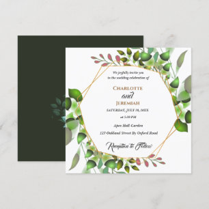 Elegant Greenery Geometric Frame Wedding Invitation