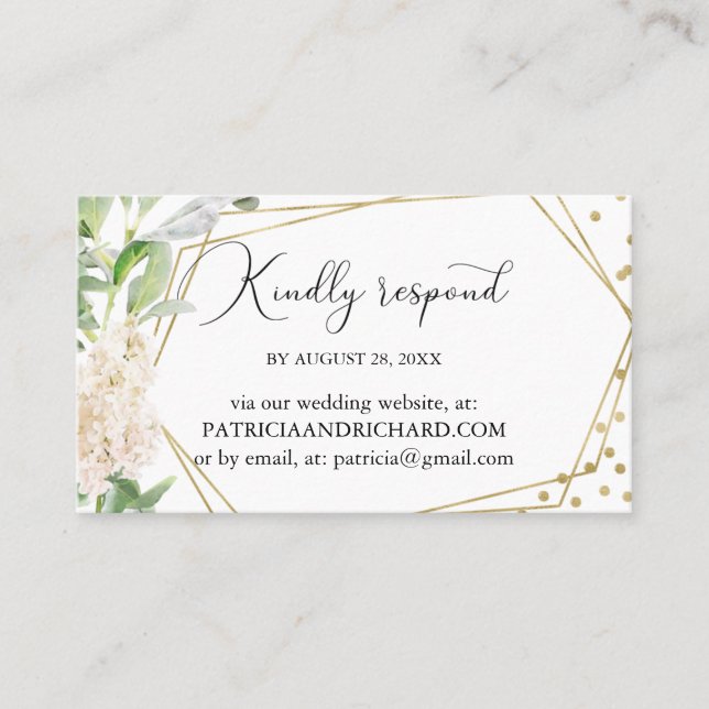 Elegant Greenery Geometric Wedding Online RSVP Business Card (Front)