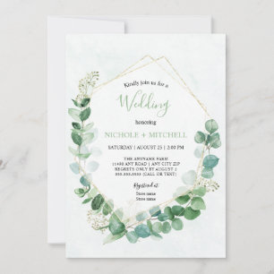 Elegant Greenery Gold all in one Wedding Invitation