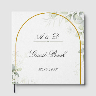 Elegant Greenery & Gold Arch Wedding Guest Book