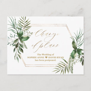 Elegant Greenery Gold Change Of Plans Wedding Postcard