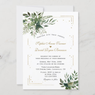 Elegant Greenery Gold Confetti Wedding Invitation