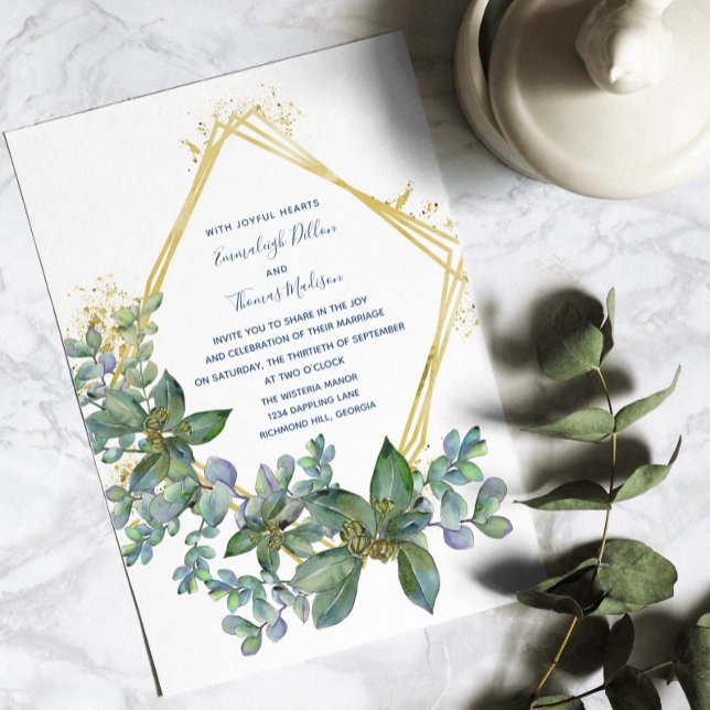 Elegant Greenery Gold Diamond Shape Wedding Invitation (Creator Uploaded)